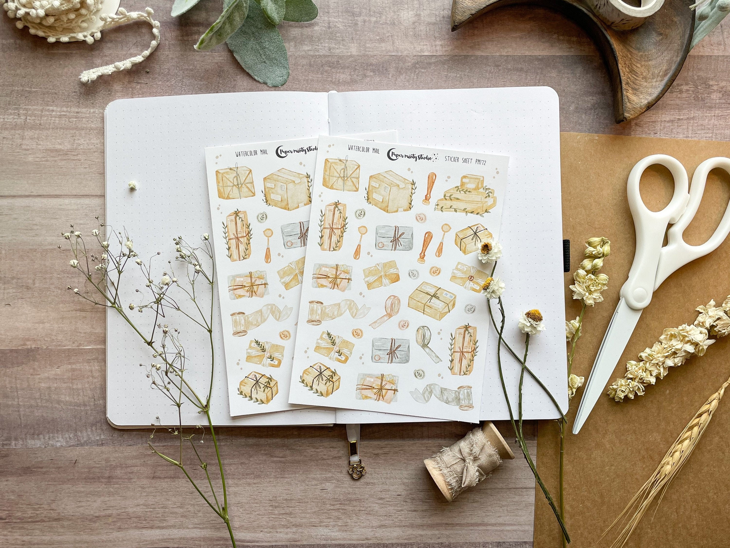 Watercolor Mail Sticker Sheet, Bujo Stickers, Planner Stickers, Bulle…
