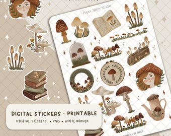 Mushroom Core Printable Stickers, Cricut Stickers, GoodNotes Stickers, Fall Season Stickers, Fall stickers for planners, Digital file
