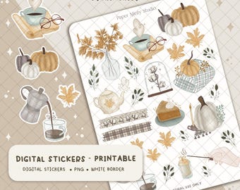 Comfy Fall Printable Stickers, Cricut Stickers, GoodNotes Stickers, Fall Season Stickers, Fall stickers for planners, Digital file