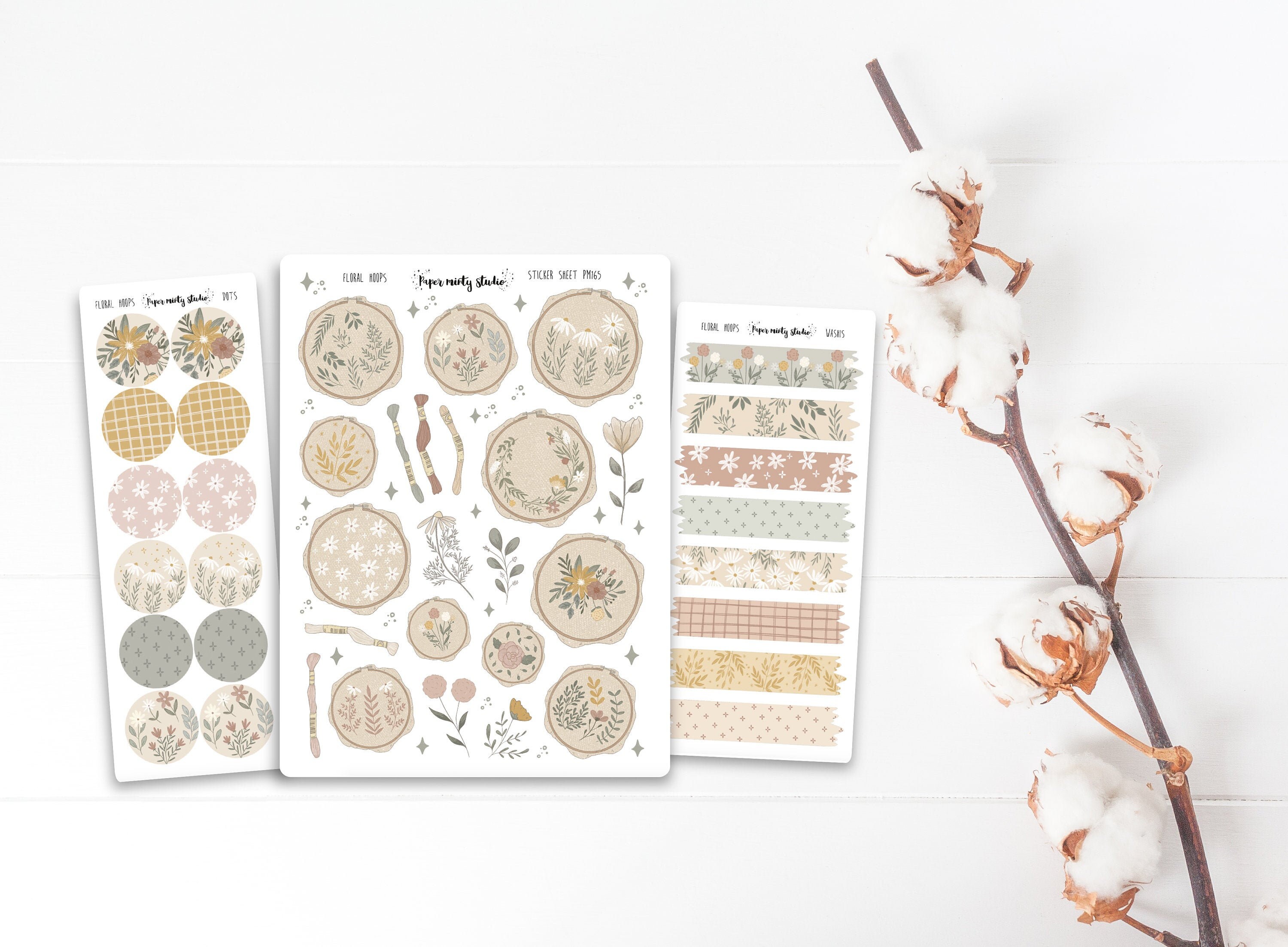Floral Hoops Sticker Sheet, Embroidering Bujo Stickers, Planner Stick…