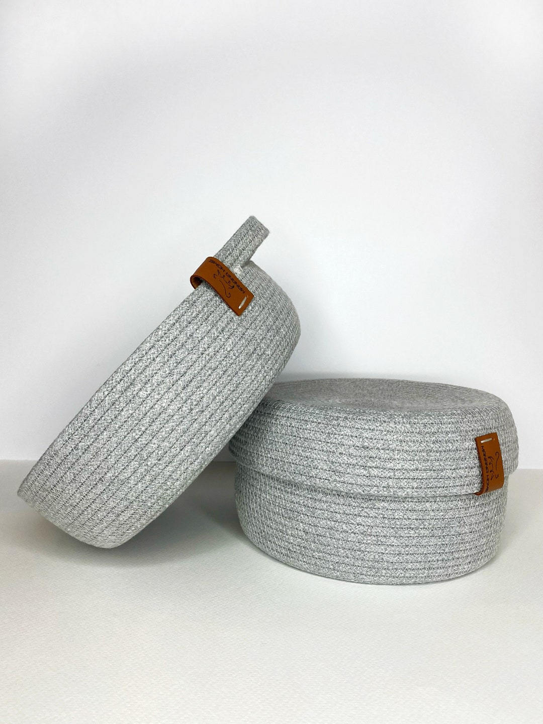 A Set of Gray Storage Baskets With a Lid. Two Decorative Etsy