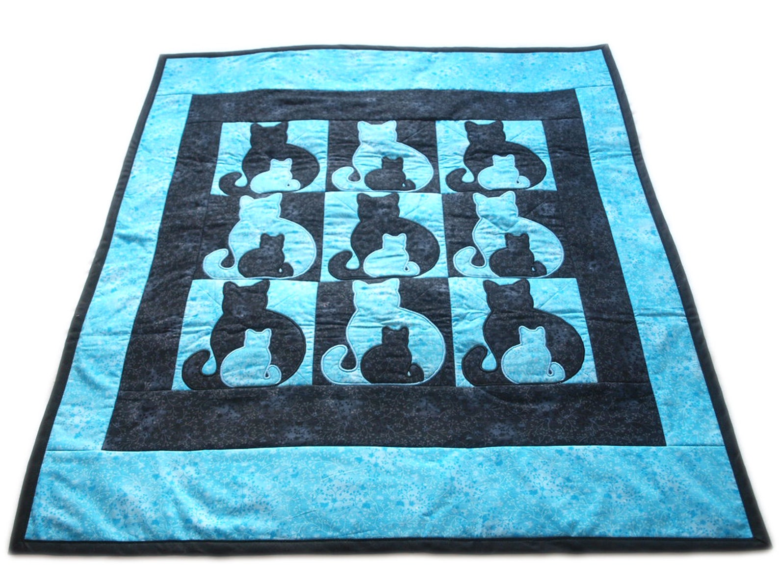 Cat quilt Cat themed quilt Quilted blanket Throw blanket Etsy