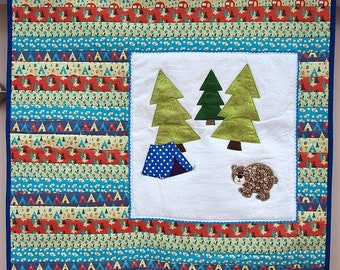 Camping quilt, Bear quilt, boy's quilt, woodland quilt, tents, bears, forest, lap quilt, changing mat, boy's play mat, boy's lap quilt, bear