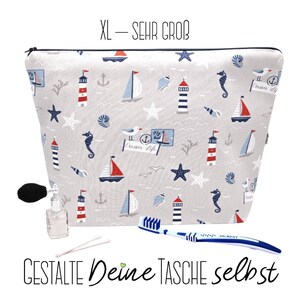 Kosmetiktasche - Serie Maritim I | XS, S, M, L, XL | handgenähte Schlampertasche | selbst gestalten | mit + ohne Hängeschlaufe + Pinselfach