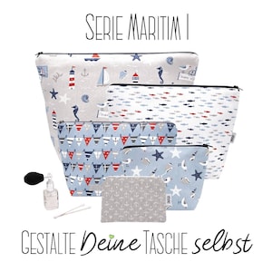 Kosmetiktasche - Serie Maritim I | XS, S, M, L, XL | handgenähte Schlampertasche | selbst gestalten | mit + ohne Hängeschlaufe + Pinselfach