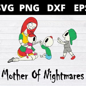 una niña y dos niños Madre de las pesadillas SVG Halloween SVG Navidad Archivos SVG para Cricut