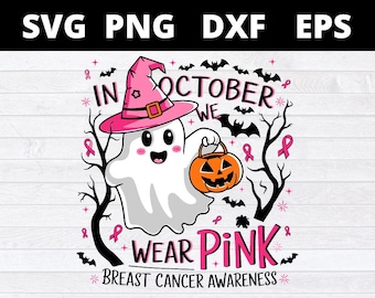 Breast Cancer Awareness Ghost PNG SVG: Halloween Pink (Digital Files)