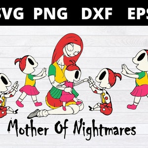 Madre de las pesadillas Sally con 5 niñas SVG Halloween SVG Navidad Archivos SVG para Cricut