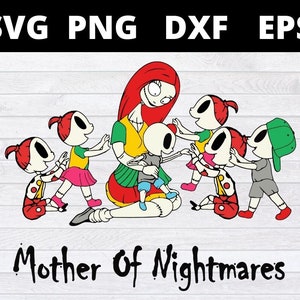 Madre de las pesadillas Sally con 4 niñas y 2 niños SVG Halloween SVG Navidad Archivos SVG para Cricut
