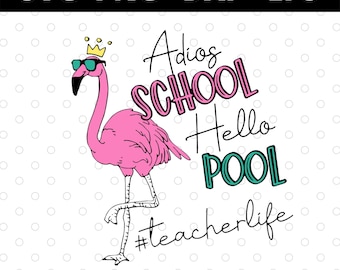 Flamingo Adios School Hello Pool Teacher Life svg files for cricut