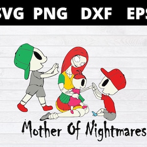 1 niña 2 niños Madre de las pesadillas SVG Halloween SVG Navidad Archivos SVG para Cricut