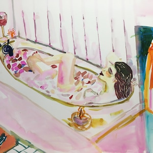 Art Print Enjoy Your Life, Women in the Bath Print, Bathing Wall Art, Fashion Art Print, Bath Wall Art, Bathroom Art Print, Girl Wall Art