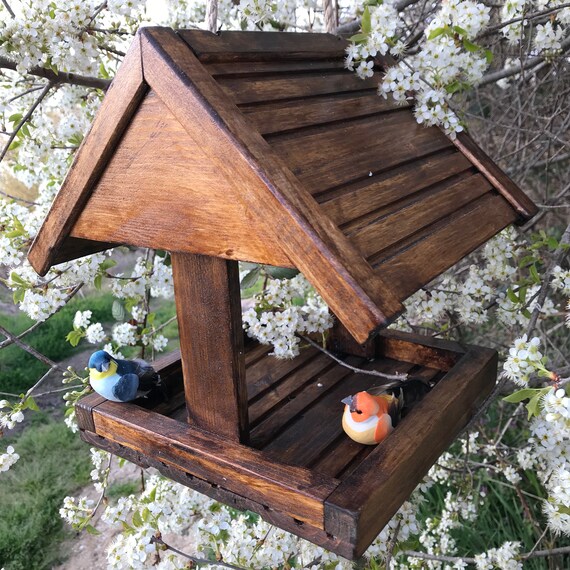 Hanging Wood Bird Feeder Handmade Bird House Squirrel Feeder Etsy