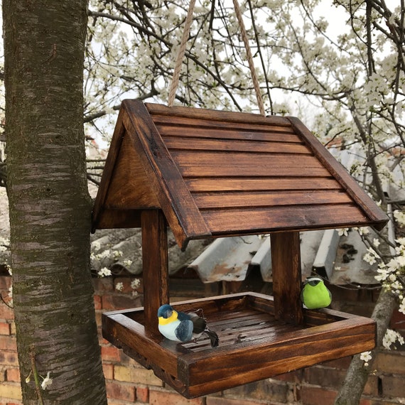 Hanging Wood Bird Feeder Handmade Bird House Squirrel Feeder Etsy
