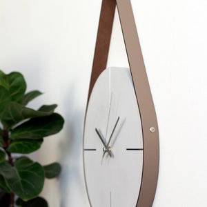 Grey/Silver Concrete Wall Clock, Unique Wall Clock, Minimalist Wall Clock, Modern Wall Clock, Large Wall Clock, Leather Strap Hanging Clock image 4