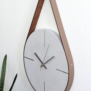 Grey/Silver Concrete Wall Clock, Unique Wall Clock, Minimalist Wall Clock, Modern Wall Clock, Large Wall Clock, Leather Strap Hanging Clock image 6