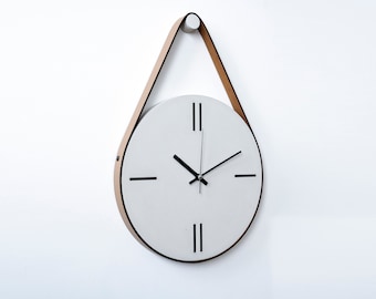 Handmade Concrete Wall Clock with Faux Leather Strap: Minimalist Home Decor