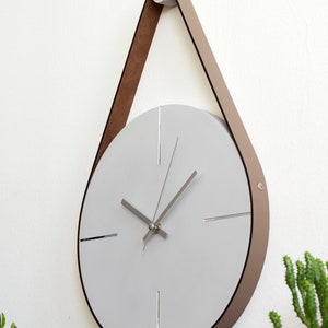 Grey/Silver Concrete Wall Clock, Unique Wall Clock, Minimalist Wall Clock, Modern Wall Clock, Large Wall Clock, Leather Strap Hanging Clock image 5