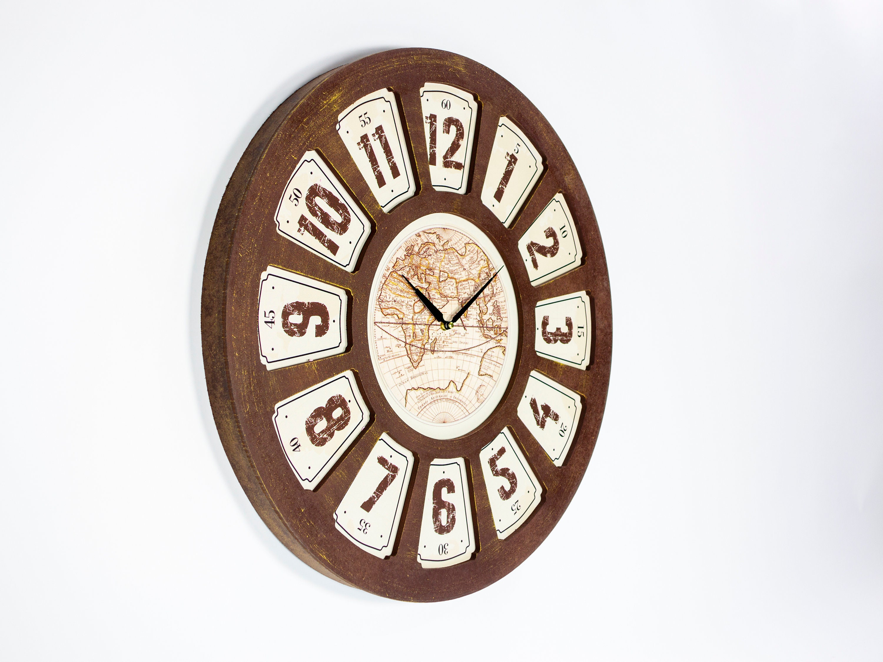 65 Cm 25.6 Large Wall Clock Rustic Wall Clock Brown Etsy