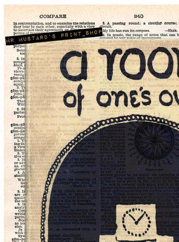 Virginia Woolf A Room Of One S Own First Edition Cover Upcycled Dictionary Print Original Literary Gift Literature Art Woolf Quote