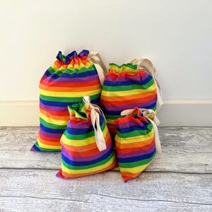 Rainbow Striped Fabric Drawstring Gift Bag: Reusable Present Wrap