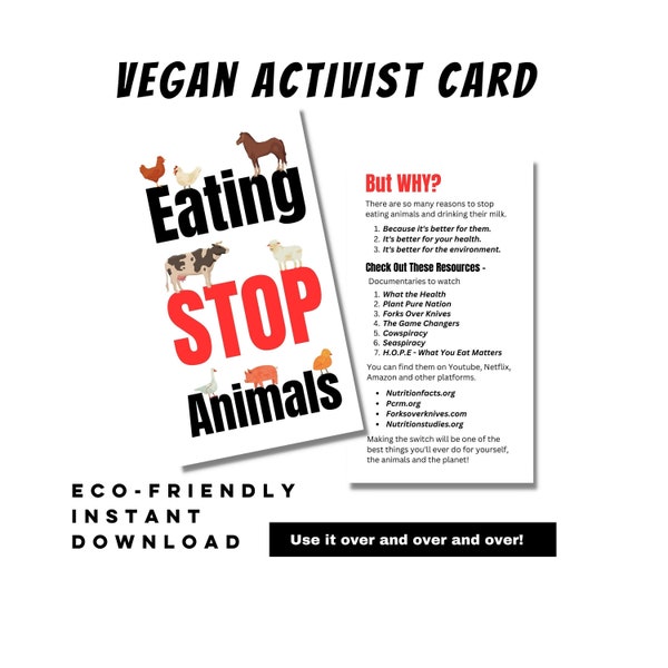 Carte d'activisme végétalien pour les activistes végétaliens et le spécisme, laisser derrière eux un dépliant pour les activistes des animaux