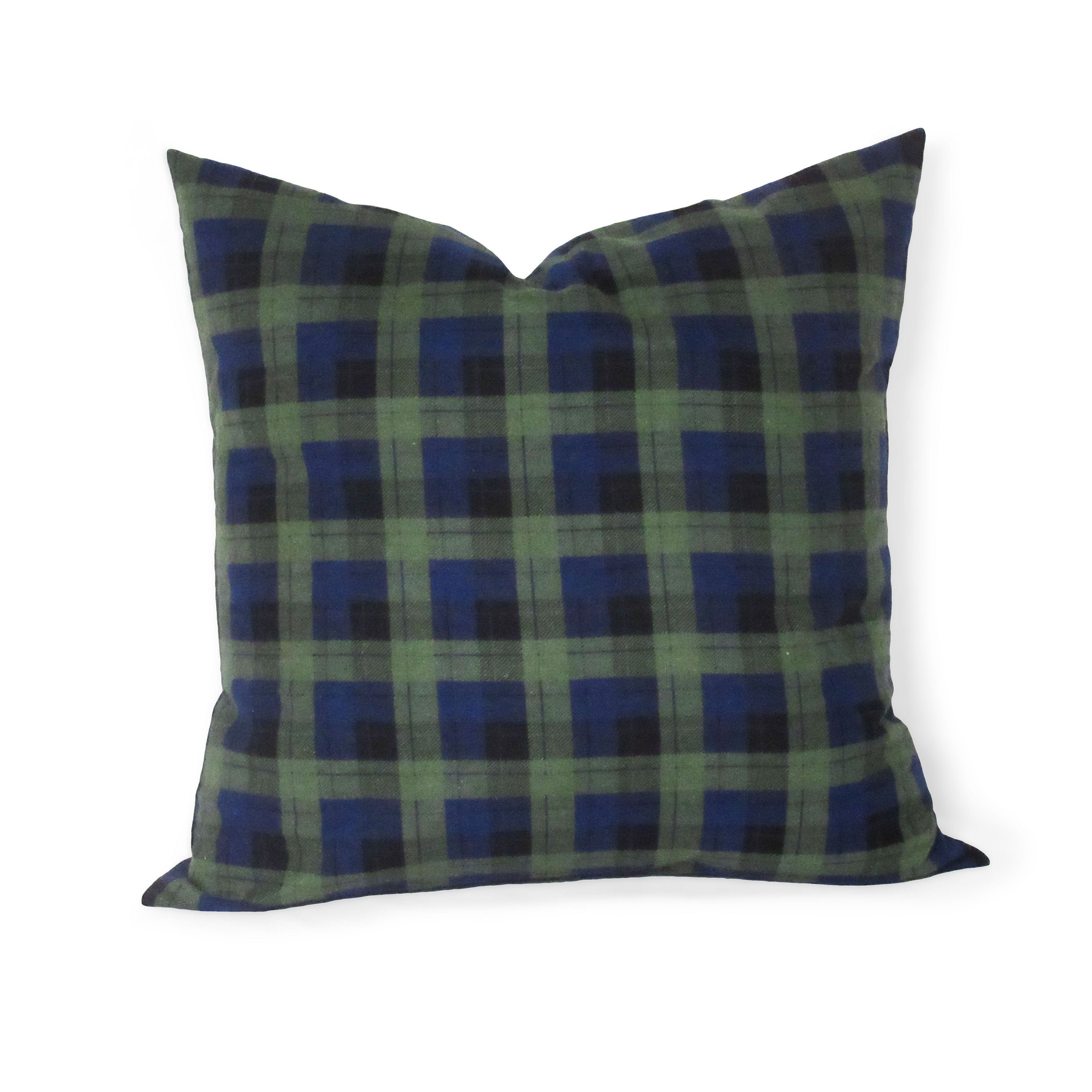 Skylar Blue Green Plaid Pillow Cover Cotton Flannel Fabric Blue