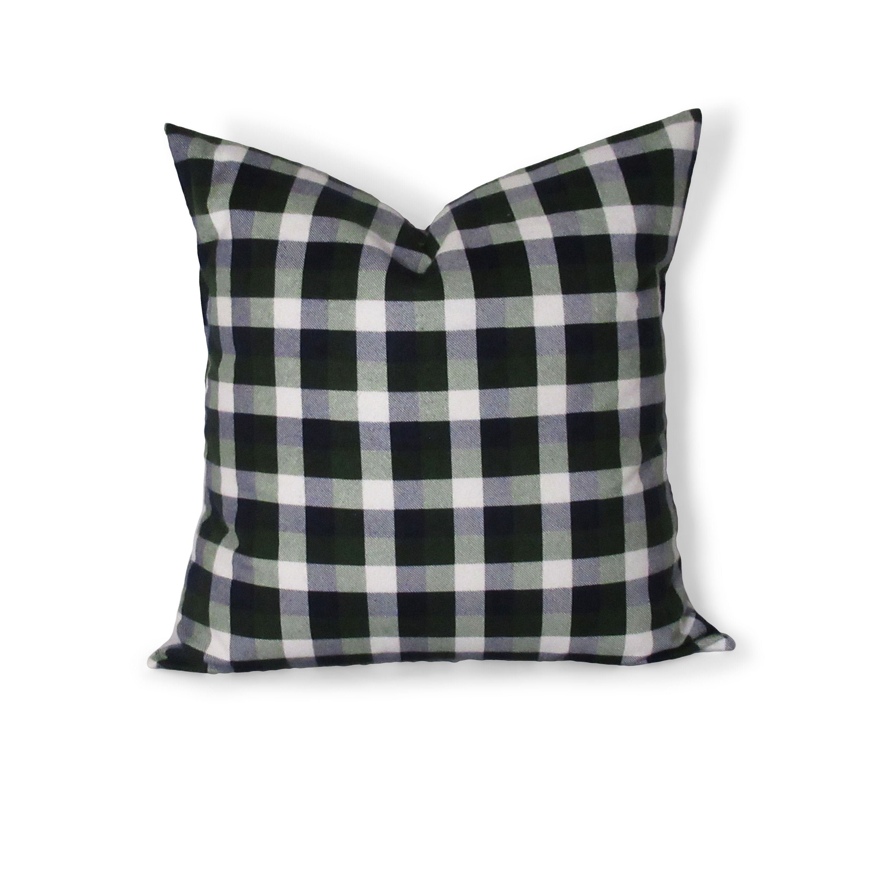 Green White Blue Plaid Pillow Cover Cotton Flannel Fabric Flannel