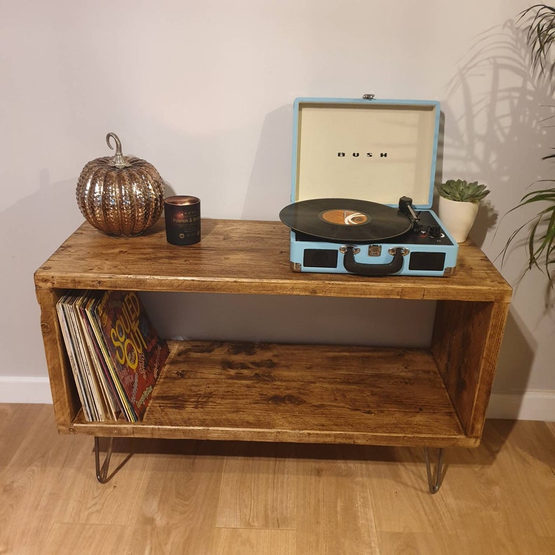 Record Player Stand - Record Player Table - TV Unit Industrial LP Storage Turntable - Reclaimed - Vinyl Record Storage 