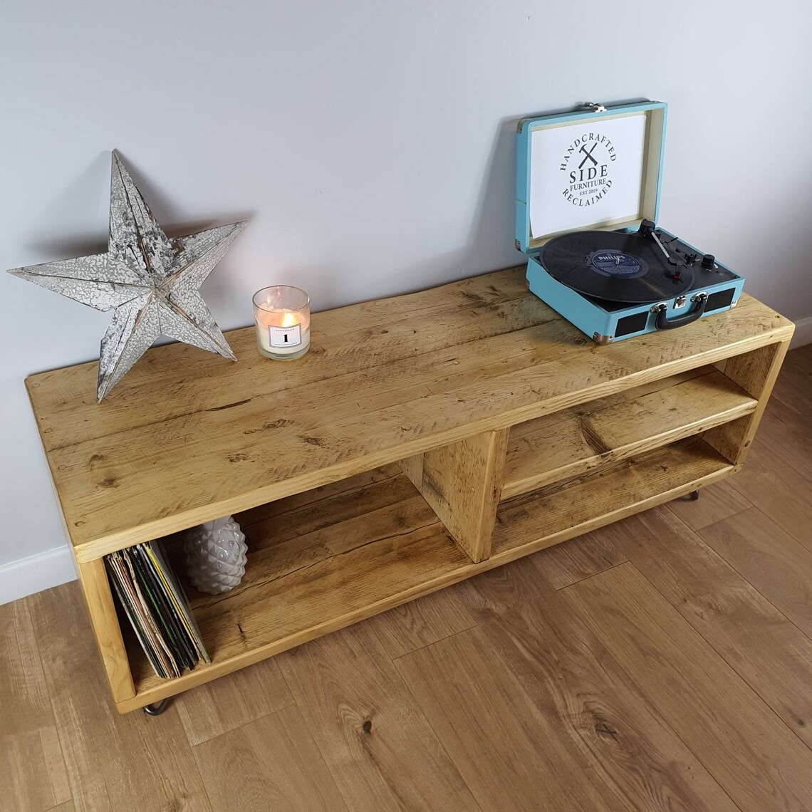 TV Stand Record Player Stand Rustic TV Unit Reclaimed Media Etsy