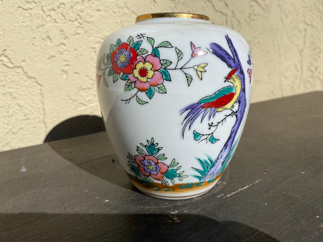 Decorative Japanese Porcelain Flower and Bird Vase/great for Etsy