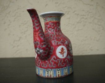 Vintage Chinesischer Wein ewer/Vintage Chinesische Mun Shou Famille Rose Medaillon/Langlebigkeit Porzellan Wein Ewer/Kein Original Deckel