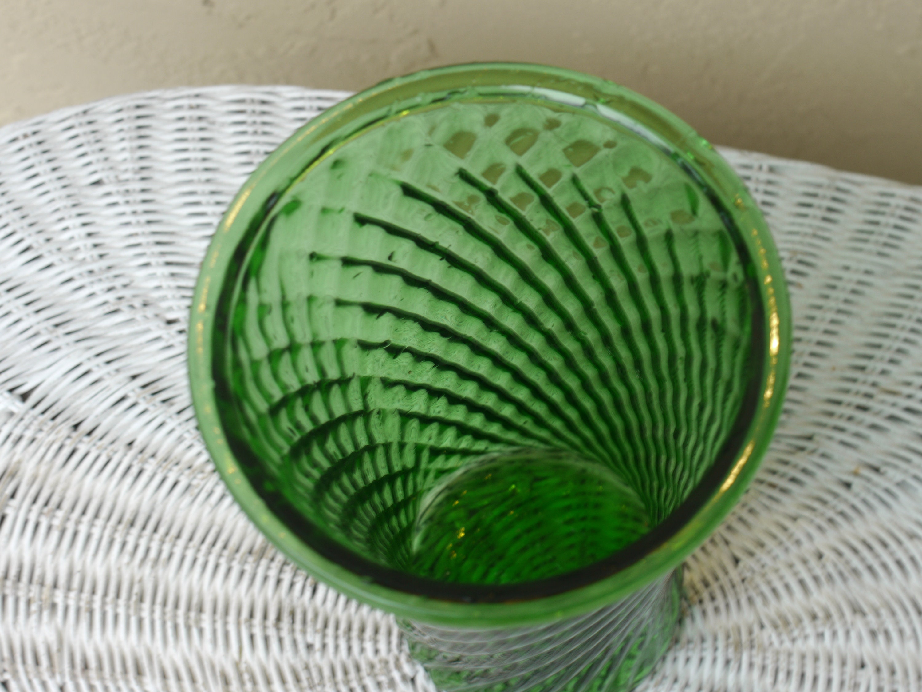 Vintage Tall Green Swirl Pattern Glass Vase with Scallop Rim Etsy