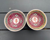Set of 2 Small Jingdezhen Vintage Pink Hand Painted Chinese Plates Saucers Famille Rose Wine Plates Asian Pink Mun Shou Chinese Longevity