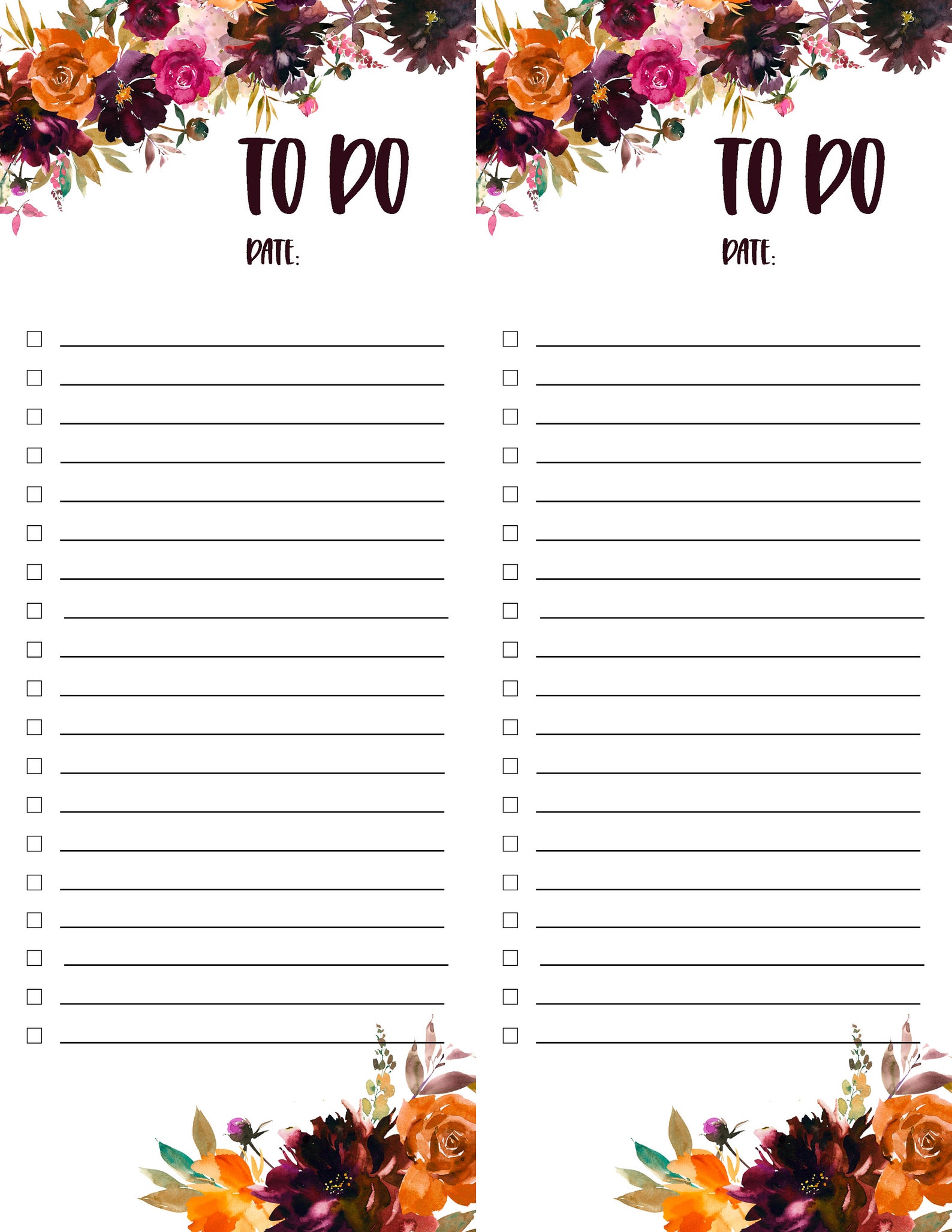 10 DIY Printable Half Page To Do List