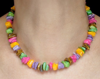 Mother-of-pearl necklace for women, Colourful necklace, Rainbow necklace, Summer necklace, Beaded necklace, Adjustable necklace, Summer gift