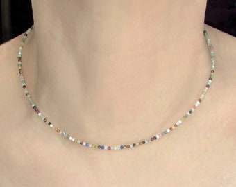 Edelstein Halskette für Frauen, Mix Edelstein Halskette, Perlen Halskette, Regenbogen Halskette, Perlenkette, Zierliche Halskette, 2mm Perlen Halskette