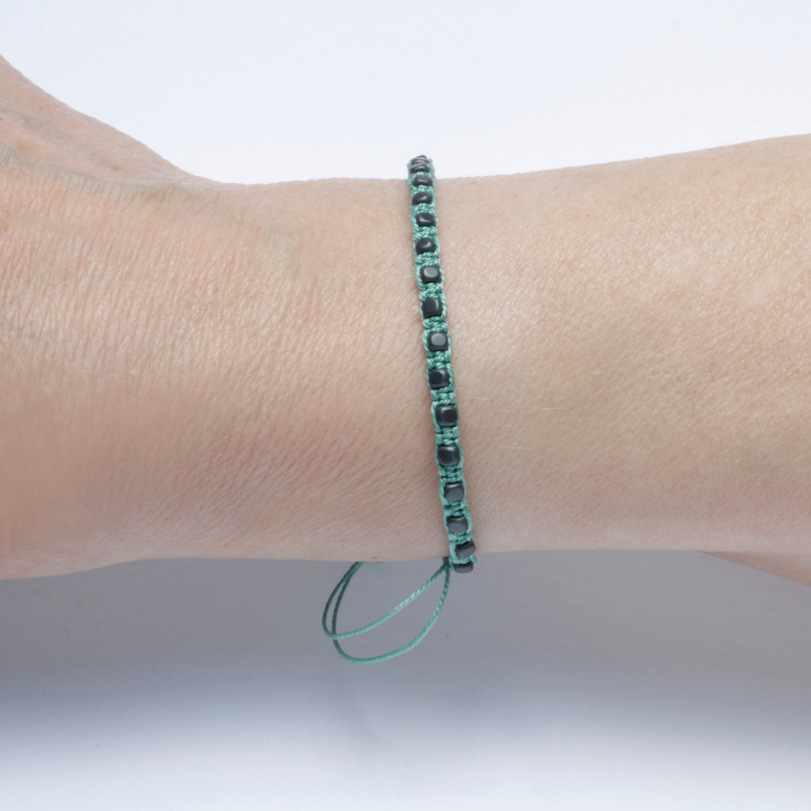 Green String Bracelet for Women Braided Beads Bracelet Etsy
