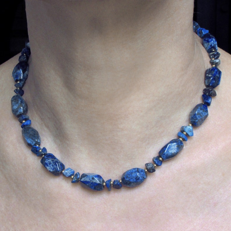 Blue gemstone necklace Mothers day gift Necklace of Lapis lazuli nuggets Lapis lazuli nuggets necklace Lapis lazuli necklace for women