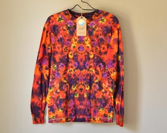 Hand-dyed Kaleidoscope Long Sleeve Tee, Authentic Tie Dye, Small