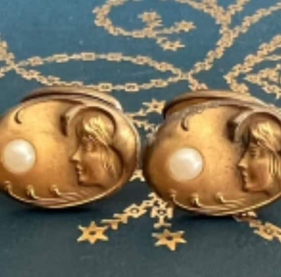 Antique Art Nouveau brass cuff links - image 1