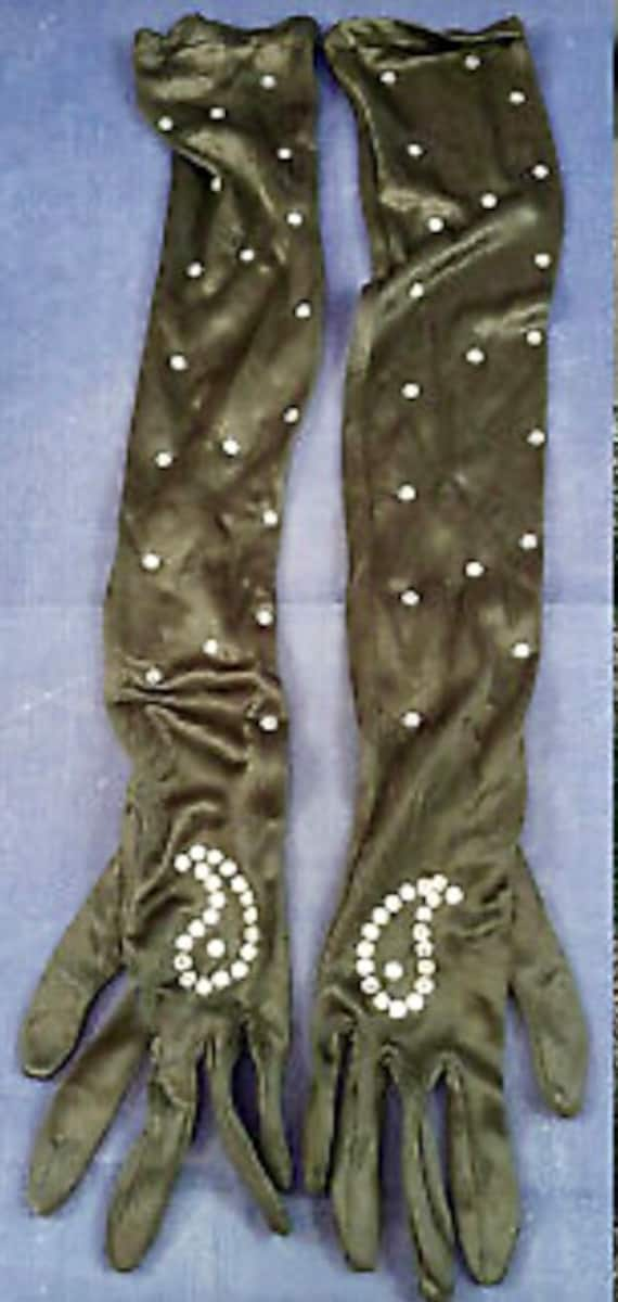 Gorgeous rhinestone opera gloves vintage 60s - image 2