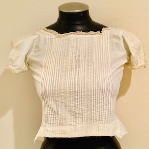 Antique 1870s white cotton tucked camisole