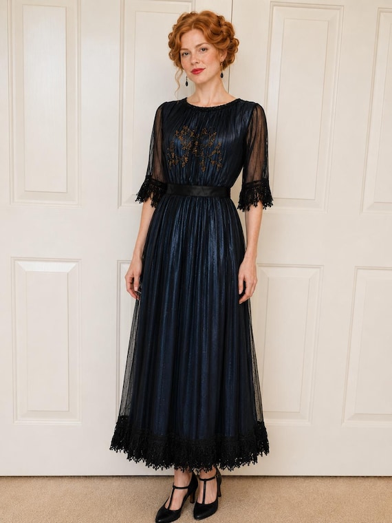 Antique Cerulean Blue Dress Circa 1910s