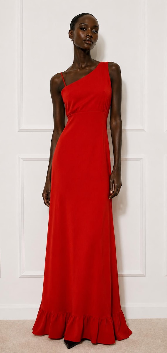 red flowing maxi dress PALMER OFF SHOULDER MAXI DRESS