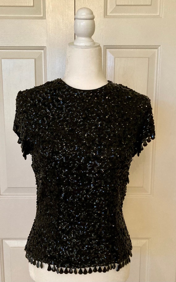 Beautiful vintage black beaded and sequined top - image 1