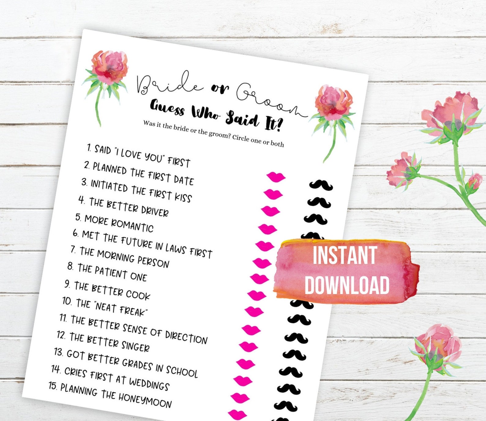 Bride or Groom Game PRINTABLE, Guess Who Said It Game, Floral Bride ...