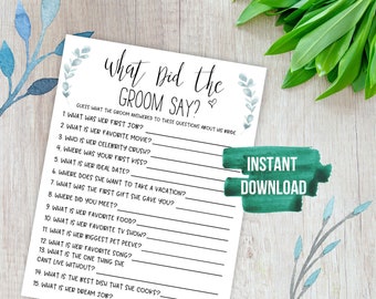 What Did The Groom Say Game PRINTABLE, Bridal Shower Game, What Did He Say About His Bride, Couples Shower, Wedding Shower Game, Instant