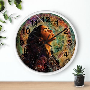 Serene Goddess Wall Clock, Bohemian Decor, Meditation Timepiece, Spiritual Home Art, Cosmic Love Clock, Unique Gift for Her