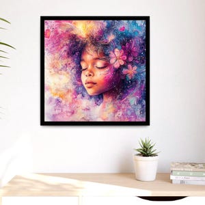 Colorful Framed Art Print - Dreamy Floral Girl - Bohemian Home Decor, Gift for Art Lovers, Inspirational Wall Art, Kids Room Decoration